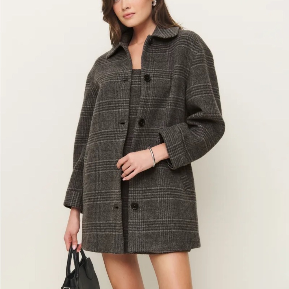 Reformation Charcoal Plaid Pea Coat